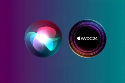 Logo de Siri et logo WWDC24 sur un fond coloré.