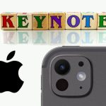 Blocs de lettres formant le mot "KEYNOTE" à côté d'un logo Apple