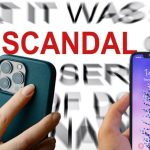 Deux smartphones avec le mot scandale en arrière-plan