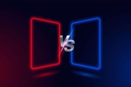 Smartphone Apple triste et Samsung riant