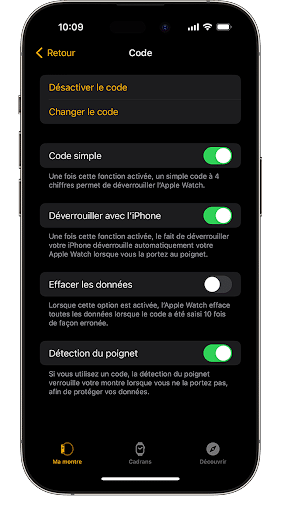 vérifiez que la fonction « Détection du poignet » est activée