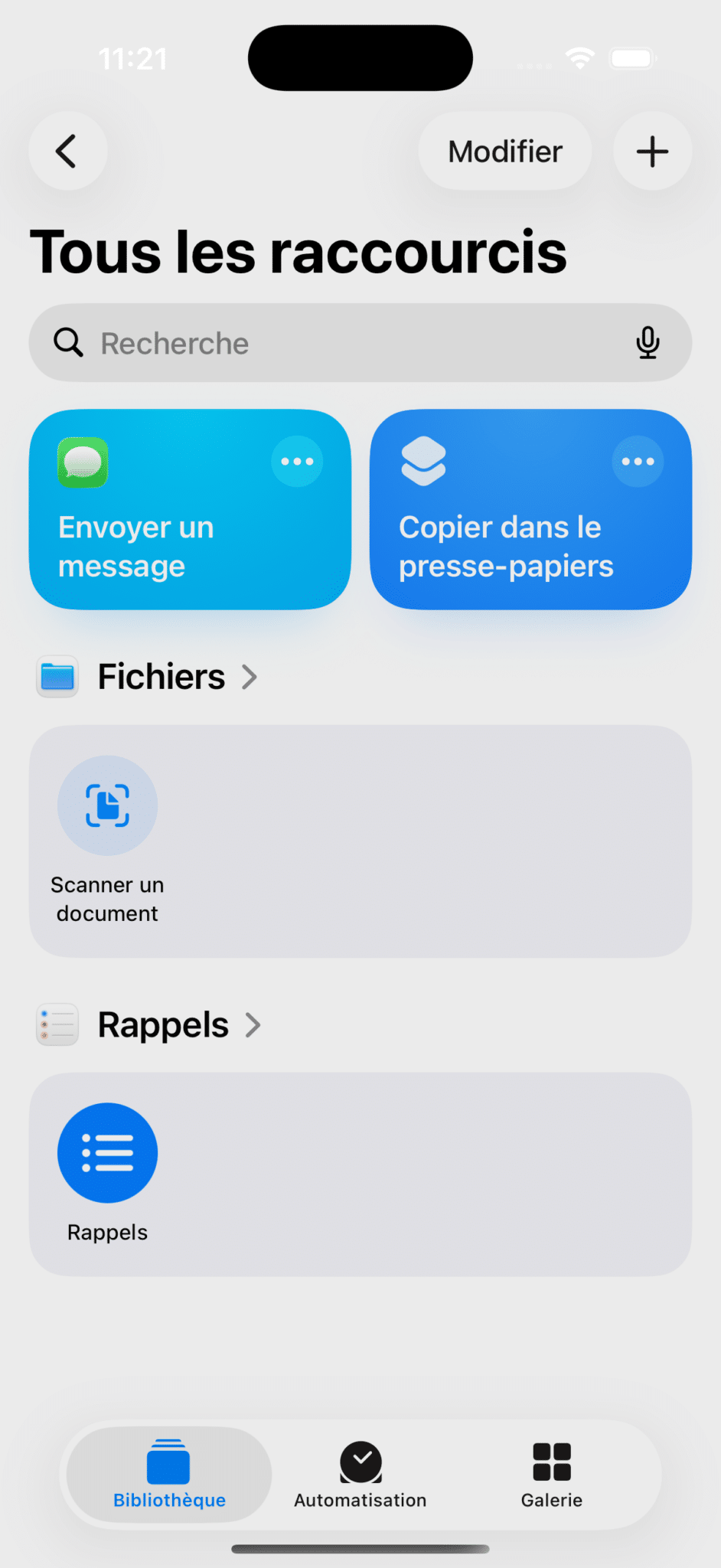 Application Raccourcis - Bibliothèque iOS 26
