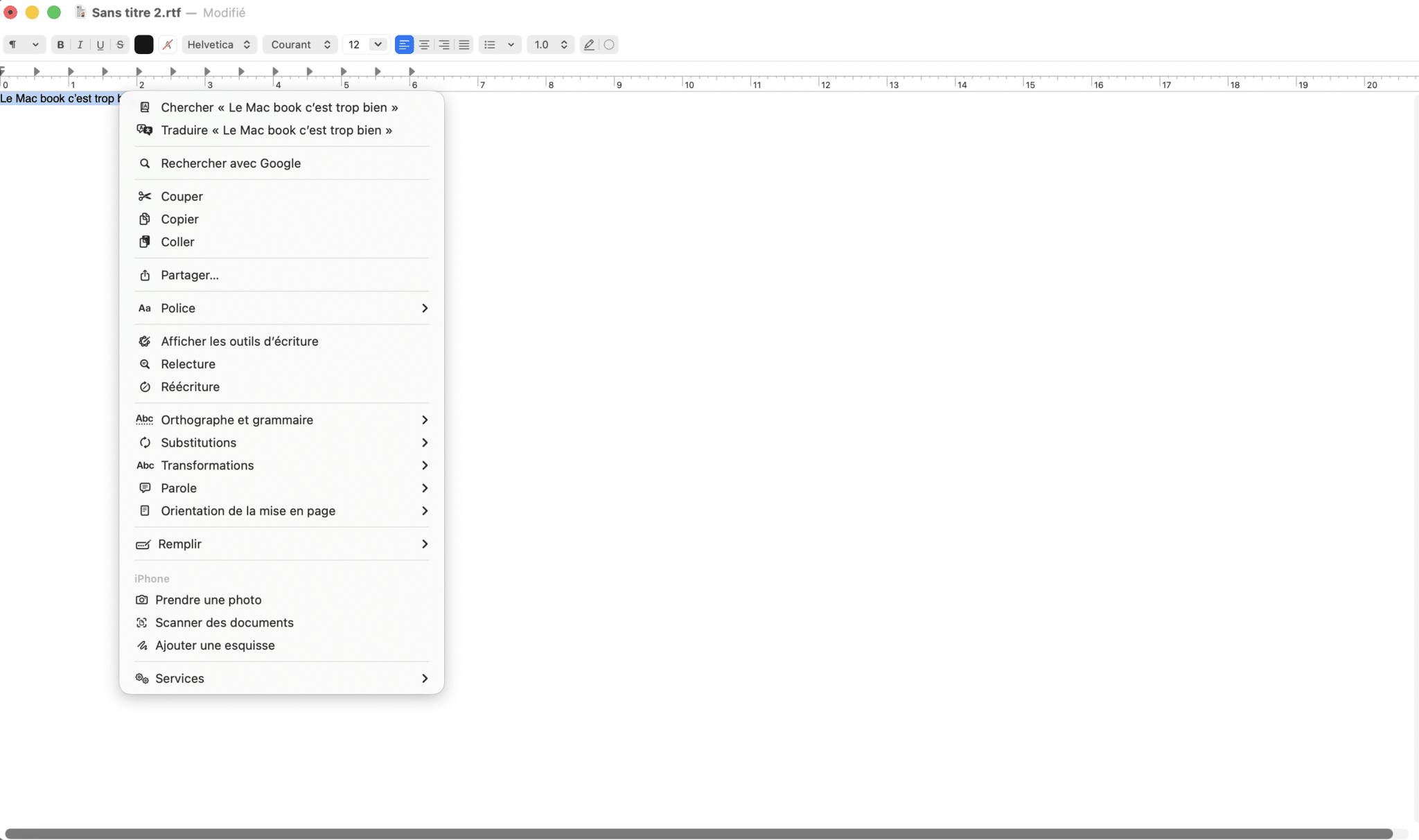 clic droit copier coller mac menu contextuel