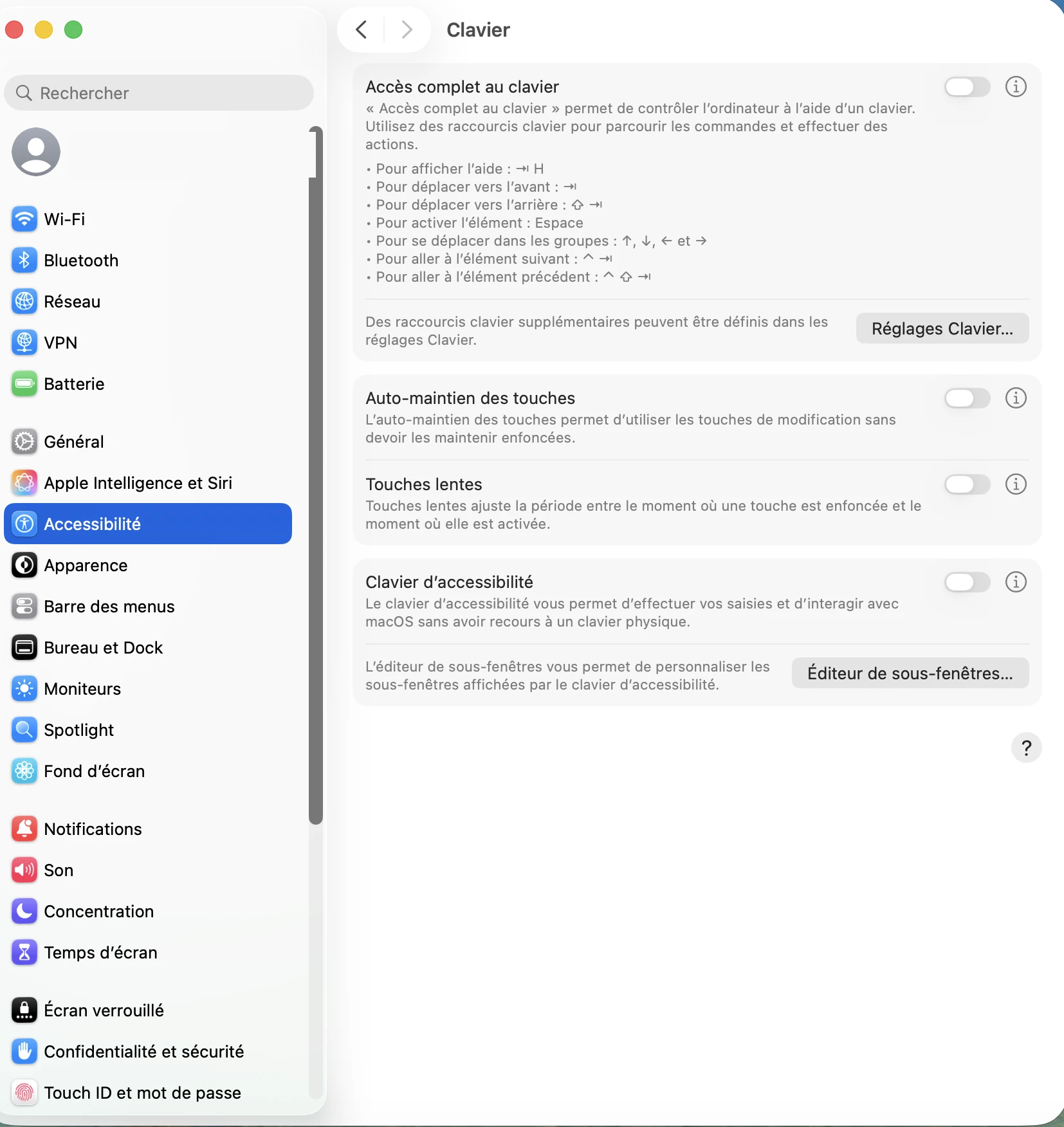 touche shift mac accessibilite touches lentes reglages systeme