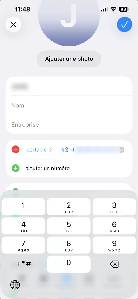 masquer numero iphone pour un seul contact prefixe #31#