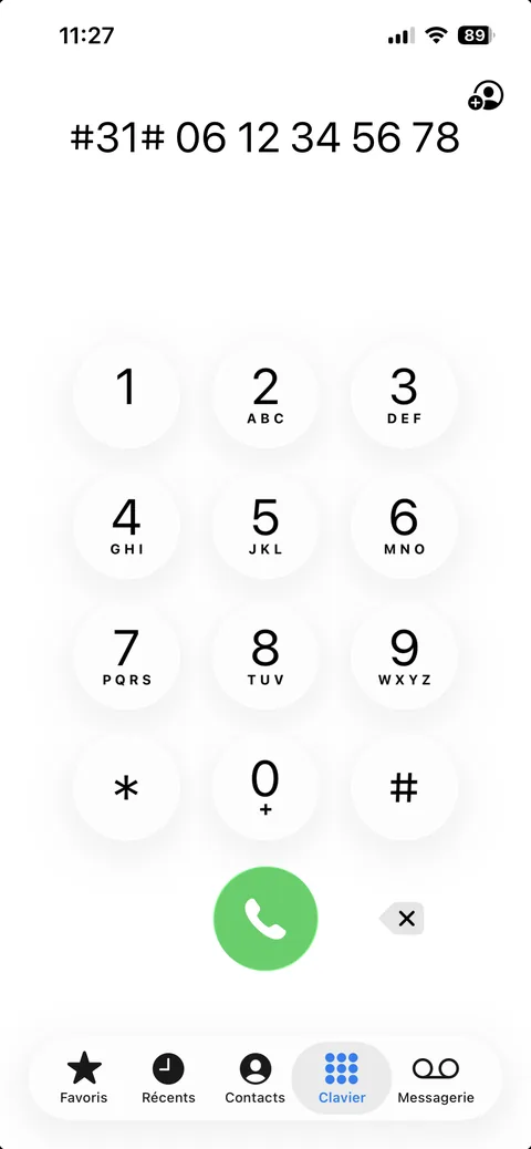 masquer numero iphone prefixe #31# clavier iPhone