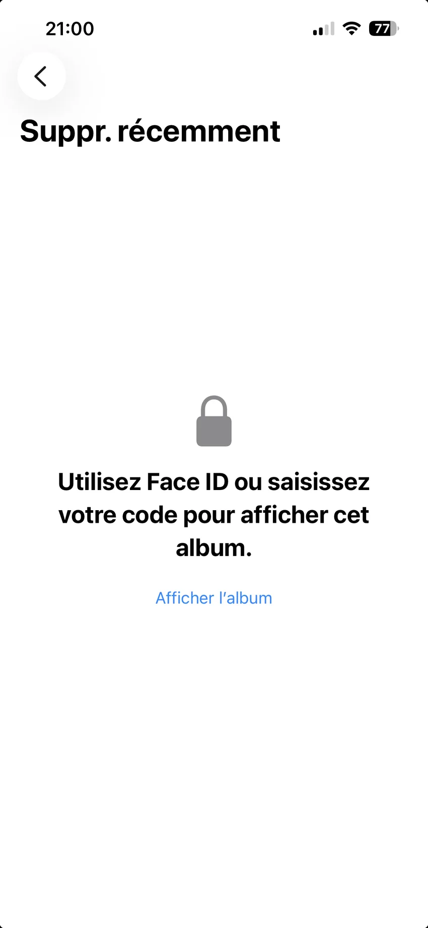 album supprimés récemment protégé par Face ID